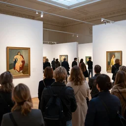 audience looking at art market in an auction house