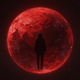 loneliness and fear in a red future sphere limbo abstract dark highly detailed