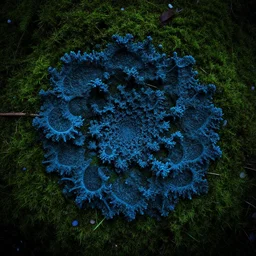 forest floor, mossy, detailed fractal, high contrast, bumpy, blue, by david normal