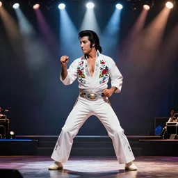 vaporwave karate Elvis Presley on stage