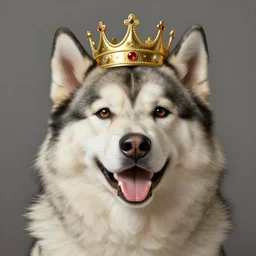 close portrait of finnish lapphund dog, wearing a crown, smiling, vaporwave, highly detailed, digital painting, artstation, concept art, smooth, sharp focus, illustration, art by artgerm and greg rutkowski and alphonse mucha