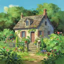 a typical house in a creole garden from reunion island painting by ( ( kenton nelson ) ), by makoto shinkai, by studio ghibli, anime, trending on artstation