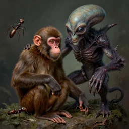 an intricate mix of a monkey an ant and an alien monster, by the most renowned artist of the romanticism, hiperdetailed
