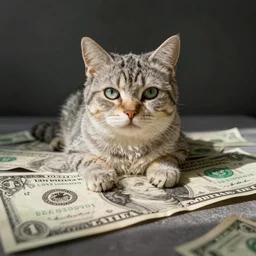 silly cat printed on the dollar bill