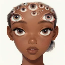 eyes!! a black girl with many eyes!, surreal art by colin christian and junji ito and anton semenov in a surreal portrait style, trypophobia! eyes, eyes everywhere, symmetry, eyes!, hypnotic! eyes, optical illusion!!, delicate and intricate, highly detailed, infinite intricacy