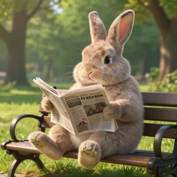 a big humanoid rabbit sitting in the park, reading the newspaper on a bench. artstation, 4 k, high quality, cinematic lighting, beautiful unreal engine 5
