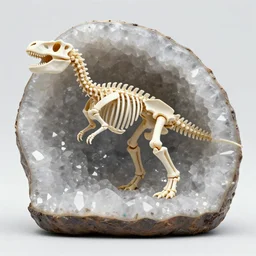 dinosaur skeleton in a crystal geode