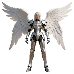 armored angel with white wings, detailed 3d character render, full body, standing, isolated on a pure white background, centered, whole figure in frame, sharp focus, studio lighting
