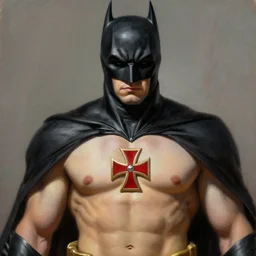 batman, closeup portrait, sci fi, fantasy, intricate, with german iron cross on bare chest, elegant, loin cloth, highly detailed, oil painting, artstation, concept art, matte, sharp focus, illustration, hearthstone, art by earl norem