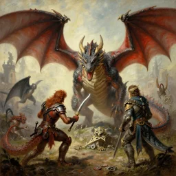 dragons playing dnd, painting by brothers hildebrandt
