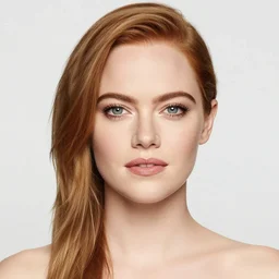 high quality headshot photograph of a model that looks equally like carmen electra and like emma stone.