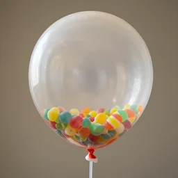 candy filling up a transparent balloon