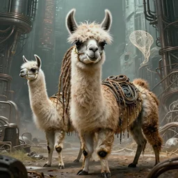 llama with dreadlocks, by mandy jurgens, ernst haeckel, james jean. in the style of industrial scifi