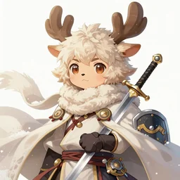whimsical fluffy usagi warrior of hiyabusa square, scarf, cape, sword and shield, light snow, close up, details, sharp focus, elegant, highly detailed, illustration, by jordan grimmer greg rutkowski wlop maya takamura, intricate, trending artstation, pixiv, digital art