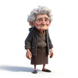 elderly banshee, stylized pixar-style 3d render, full body, standing, isolated on a pure white background, centered, whole figure in frame, sharp focus, studio lighting