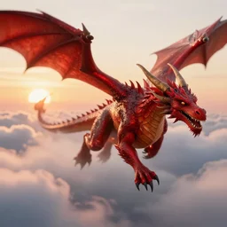 pov from dragon chasing a red dragon through clouds, shallow depth of field, 5 0 mm lens, sunset, cinematic, octane render
