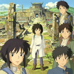 a full body overview portrait of a achiologist girl working, working at an ancient city, finely detailed features, closeup at the faces, perfect art, ancient city ruins, gapmoe yandere, trending on pixiv fanbox, painted by craig mullins makoto shinkai takashi takeuchi studio ghibli, akihiko yoshida,