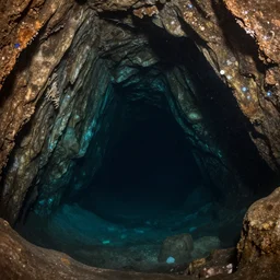 photo of dangerous dark depths of an ancient underwater cave liminal