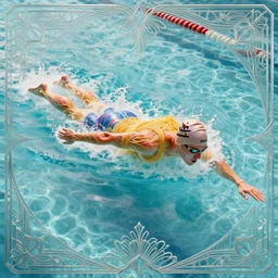 a swimmer made of pasta, ethereal art deco, fantasy, intricate art deco swimming pool ripples, elegant, highly detailed competition swimming, butterfly stroke, sharp focus, art by artgerm and beeple and greg rutkowski and wlop