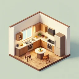 isometric view of a kitchen inside a large house