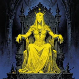 eldritch king in yellow on his occult throne by mike winkelman