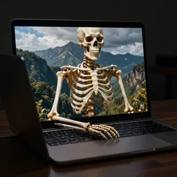 skeleton using a laptop