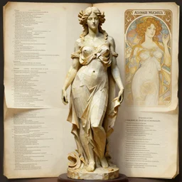 a statue made out of poetry pages, paper, book pages, of a full bodied stunningly beautiful woman, highly detailed, digital painting, artstation, concept art, sharp focus, illustration, art by artgerm and greg rutkowski and alphonse mucha