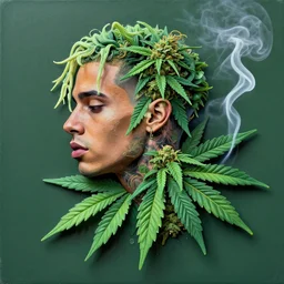 profile picture for xxxtentacion, marijuana organic painting, marijuana, matte, hiphop, hard edges, energetic, 3 d shapes, asymmetrical, smoke, green, highly detailed, by sachin teng