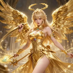 golden angel by 司 机 and 黄 凤 年 啊, fenghua zhong, ruan jia. fine details, trending on artstation. nexon, tencent, netease, huaban, wechat, bilibili, neowiz, kakao games