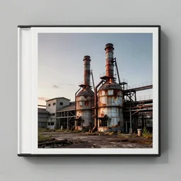 a photo of an abandoned factory with its furnaces still lit, an album cover by hallsteinn sigurðsson, trending on behance, figuratism, chillwave, concert poster, poster art, black background, high contrast, noisy