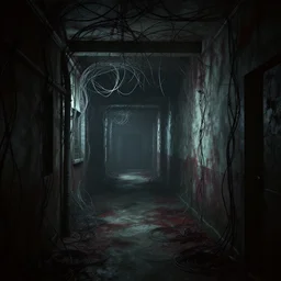 a corridor of wire and fear, unreal engine 4 k, horror, moody lighting, artstation, light and shadow contrast