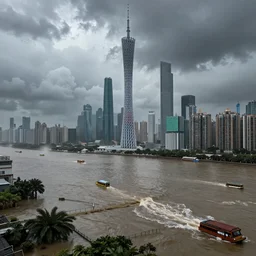 Guangzhou city in flood, digital art, unreal engine 5, high resolution, 4k, realistic