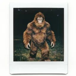 polaroid photo of a bigfoot