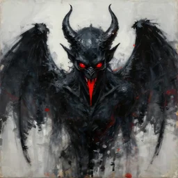 abstract oil painting black demon red eyes red mouth, wings,, 8 k, high quality, highly realistic photo realistic