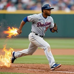 ken griffey jr running bases with flames shooting out behind him