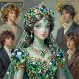 hyperdetailed oil portrait of a anthropomorphic gemstone princess. by greg rutkowski, highly detailed, digital painting, artstation, smooth, sharp focus illustration, artstation hq. intricate, elegant. art by wlop and artgerm and greg rutkowski, alphonse mucha, medium shot. dan mumford, tomokazu matsuyama, takato yamamoto