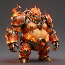 a steampunk chubby robot covered in flames, steampunk, high fantasy, highly detailed, sharp focus, high fantasy, by rossdraws