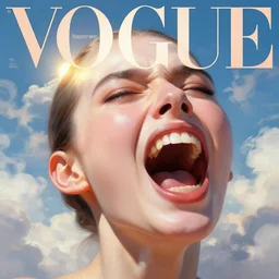 3 d, close - up, screaming fashion model face, sun, cinematic, clouds, vogue cover style, dystopian art, poster art, futuristic, bright mood, fantasy artrealistic painting, intricate oil painting, high detail, 3 d, by tooth wu and wlop and beeple and greg rutkowski