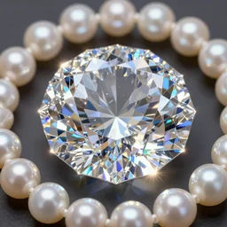 a photo of a diamond surrounded by pearls, highly detailed, digital painting, artstation, smooth, sharp focus, dynamic volumetric lighting, radiant, prismatic