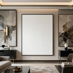 mockup photo of luxury contemporary interior with large contemporary paintings, trending on pinterest, sharp hdr cinematic lighting 8 k