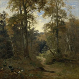 a realistic oil painting of a forest and the sky at midday, dutch masters