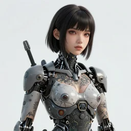 portrait of a mecha cyborg girl with human tattoos, intricate, octane render, ultra-fine detailed, character design, trending on artstation