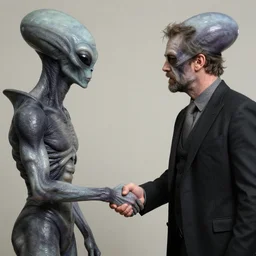 alex jones shaking hands with a grey alien, realistic, detailed,