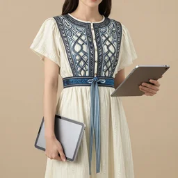 a 2 1 st century jugendstil dress, woman with ipad