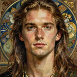 painted closeup portrait of rutger hauer, long hair, masculine, young, charming, majestic, athletic, fantasy, intricate, elegant, extremely detailed digital painting, trending artstation, concept art, sharp focus illustration art by alphonse mucha, greg rutkowski, craig mullins