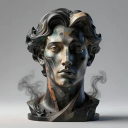 epic concept art. abstract male face silhouette mixing with black and color liquid fluid. abstract sculpture. art deco swirls. smoke simulation, vfx, cinema 4 d, tyflow, simulation. masterpiece, michelangelo. concept art, matte painting. greg rutkowski, wlop, victo ngai, kandinski