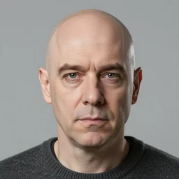 A photograph portrait of bald Weird Al, Weird Al with no hair wearing a sweater, taken in the late 2010s, taken on a 2010s Camera, realistic, hyperrealistic, very realistic, highly detailed, very detailed, extremely detailed, detailed, digital art, trending on artstation, headshot and bodyshot, detailed face, very detailed face