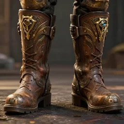 a pair of techno boots!! in the borderlands 3 style, close - up, cinematic shot, intricate, ornate