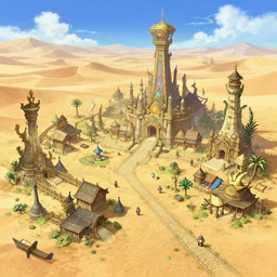 a sacred spiritual fantasy alien village in the desert, concept art, game art, final fantasy, square enix, squaresoft, jrpg