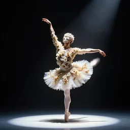 realistic photo of a blurred face of a man, covered in shriveling dead semi - translucent iridescent coral reef, emitting aura, in a ballet pose in a black room with a white spotlight shining on him 1 9 6 0, life magazine photo, natural colors, metropolitan museum, kodak, 8 k, very detailed, high resolution, product photo,